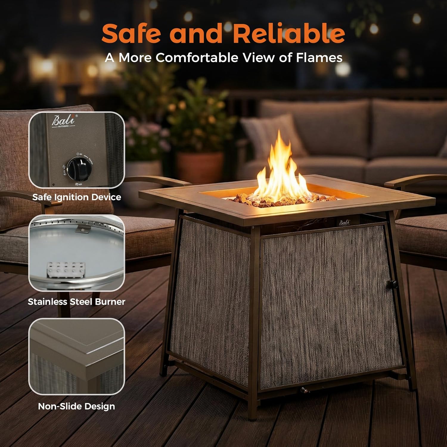 28 Inch Square 50000 BTU Propane Fire Pit Table