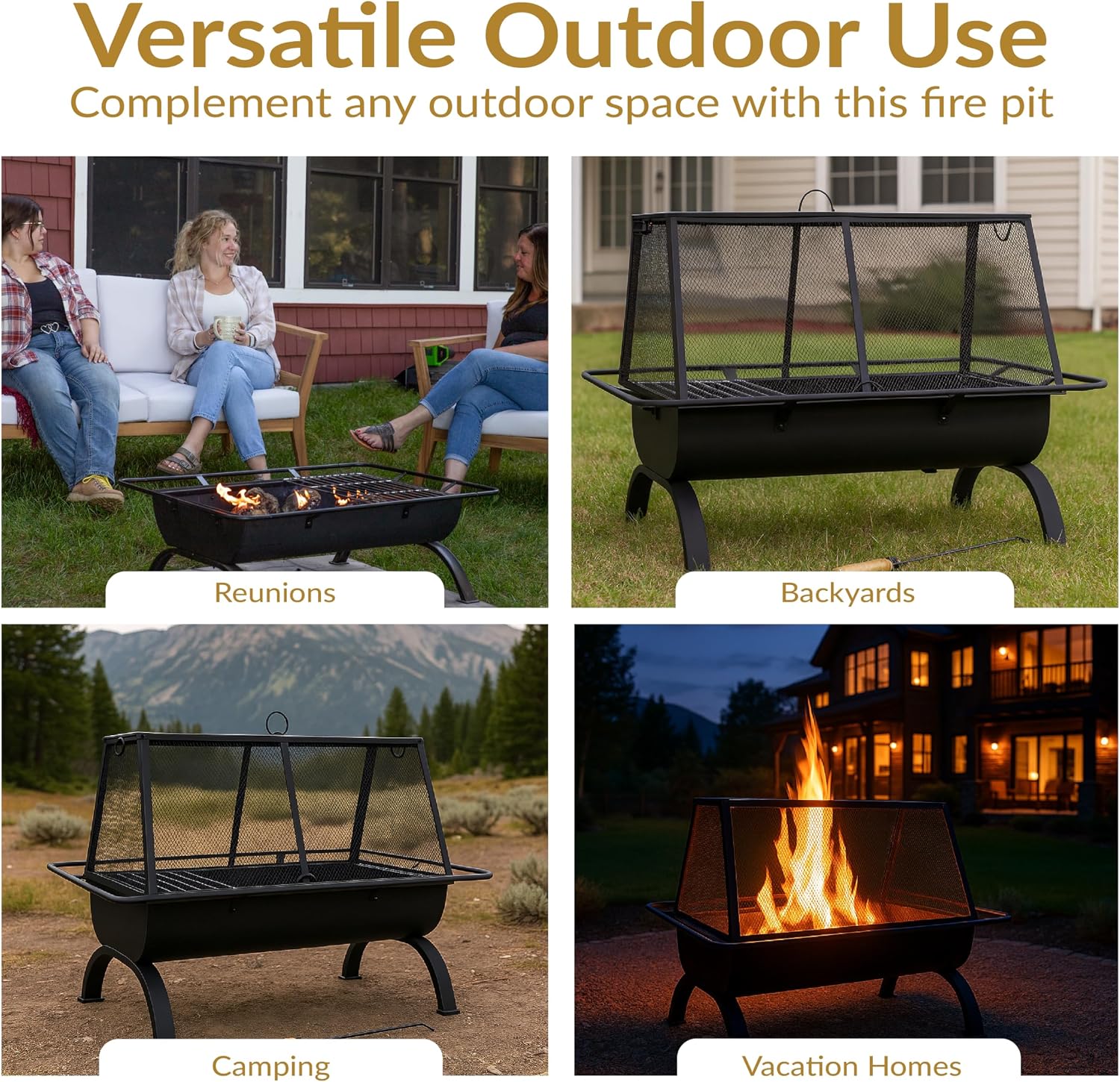 36 Inch Steel Fire Pit Complete Cooking Accessory Set